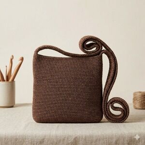 The Sak Crochet Crossbody Bag Chocolate Brown Woven Knit Zip Shoulder Purse